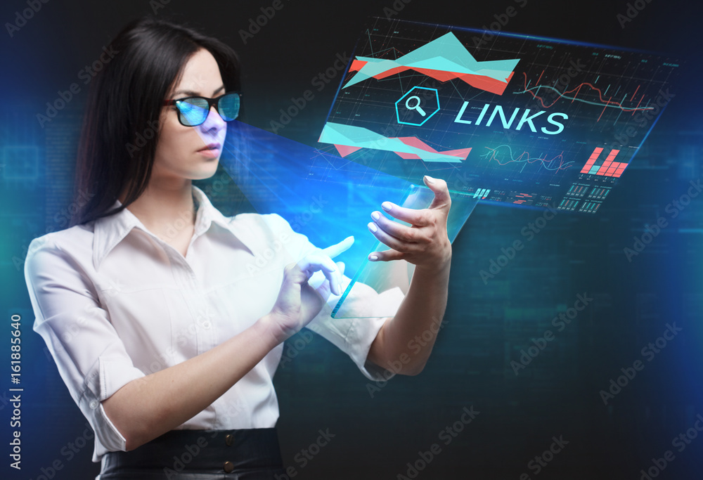 The concept of business, technology, the Internet and the network. A young entrepreneur working on a virtual screen of the future and sees the inscription: Links The concept of business, technology, the Internet and the network. A young entrepreneur working on a virtual screen of the future and sees the inscription: Links
