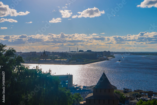 Day view of Nizhny Novgorod with Kanavinsky bridge and Alexander Nevsky Cathedral photo