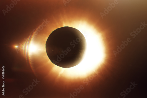 Solar eclipse in space, photorealistic illustration