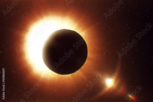 Solar eclipse in space, photorealistic illustration