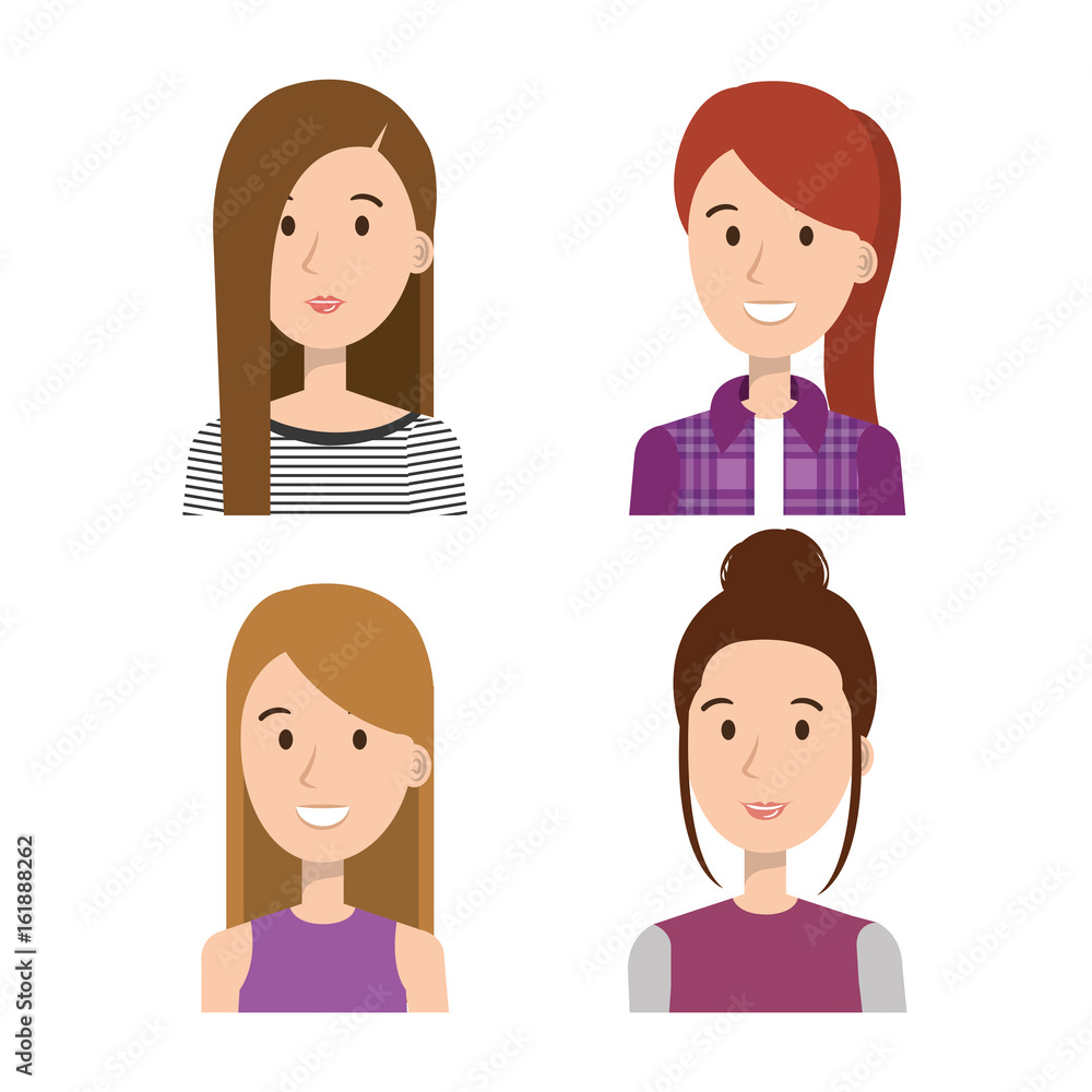 Set of young women over light background vector illustration Set of young women over light background vector illustration