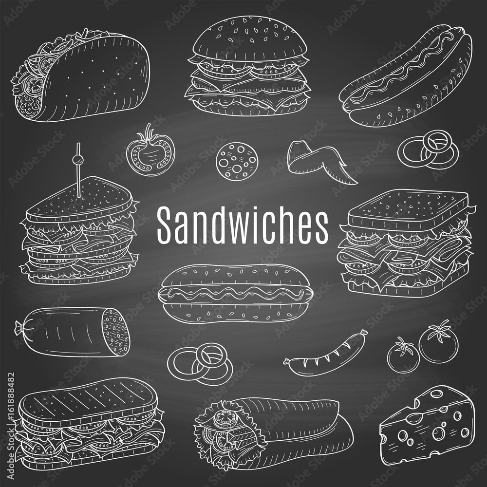 Sandwich set, vector sketch illustration Sandwich set, vector sketch illustration