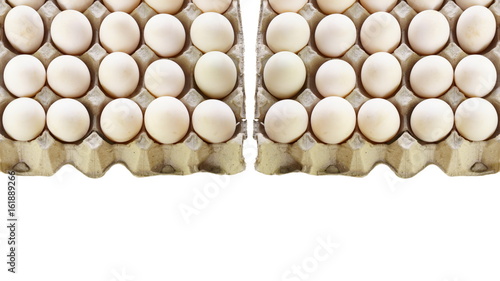 Duck eggs in paper tray isolated on white background