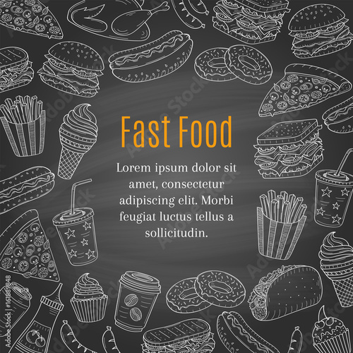 Fast food hand drawn vector chalkboard background