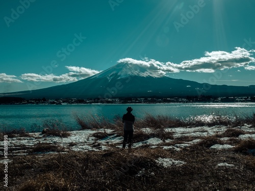 富士山と人