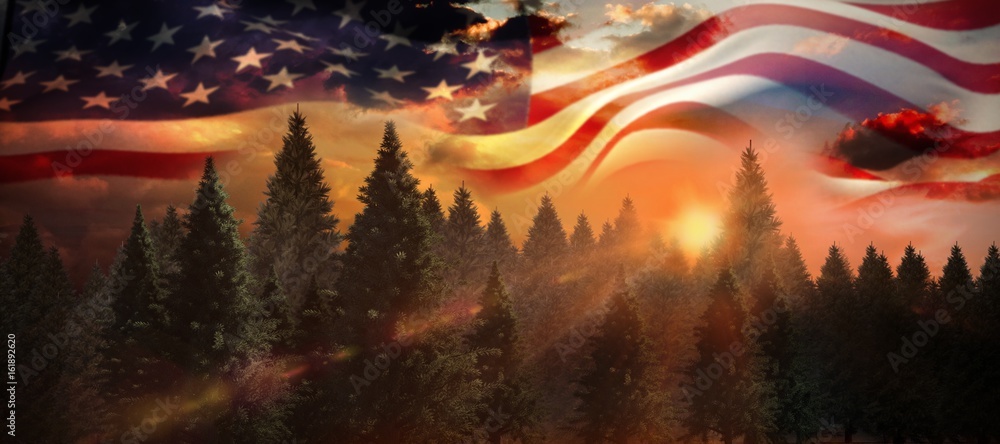 Naklejka premium Composite image of low angle view of american flag