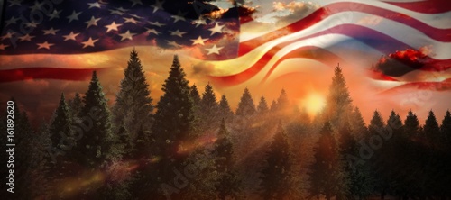Composite image of low angle view of american flag photo