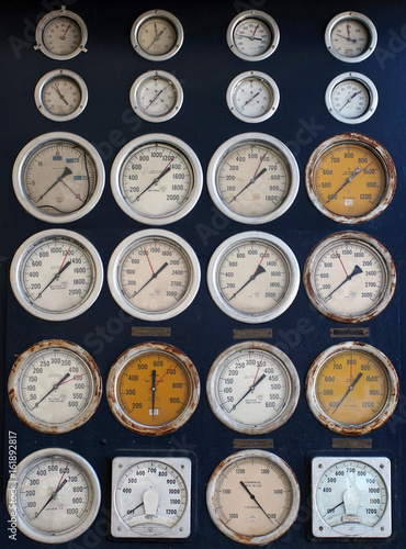 Round industrial dials and sensors in vintage retro style