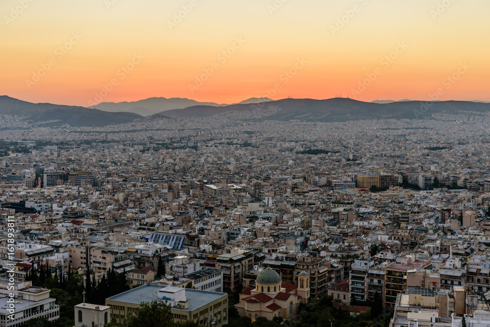 Fototapeta premium Sunset view of Athens from Lycabettus hill, Athens, Greece