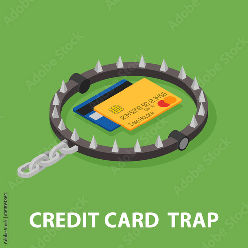 The trap of credit card with their high interest rates. Isometric illustration.