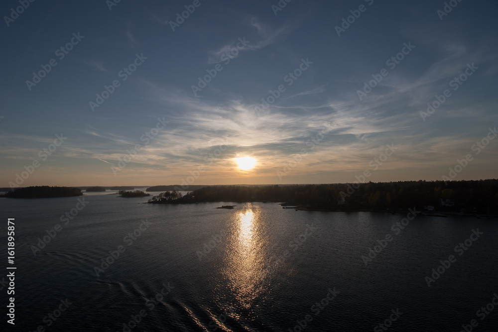 Beautiful sunset over the Stockholm archipelago in Sweden.