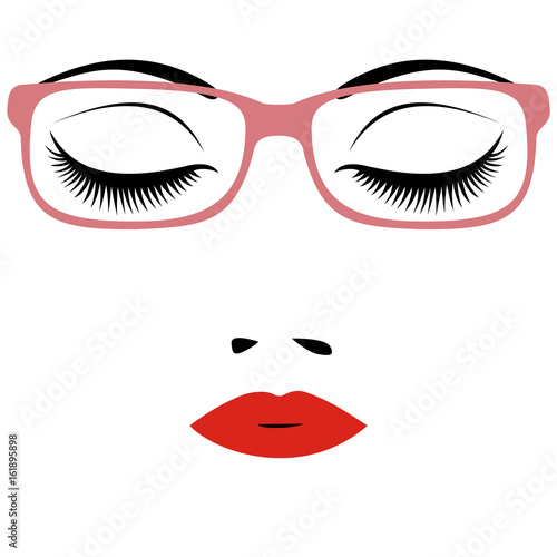Woman beautiful closed eyes with glasses.  vector illustration.