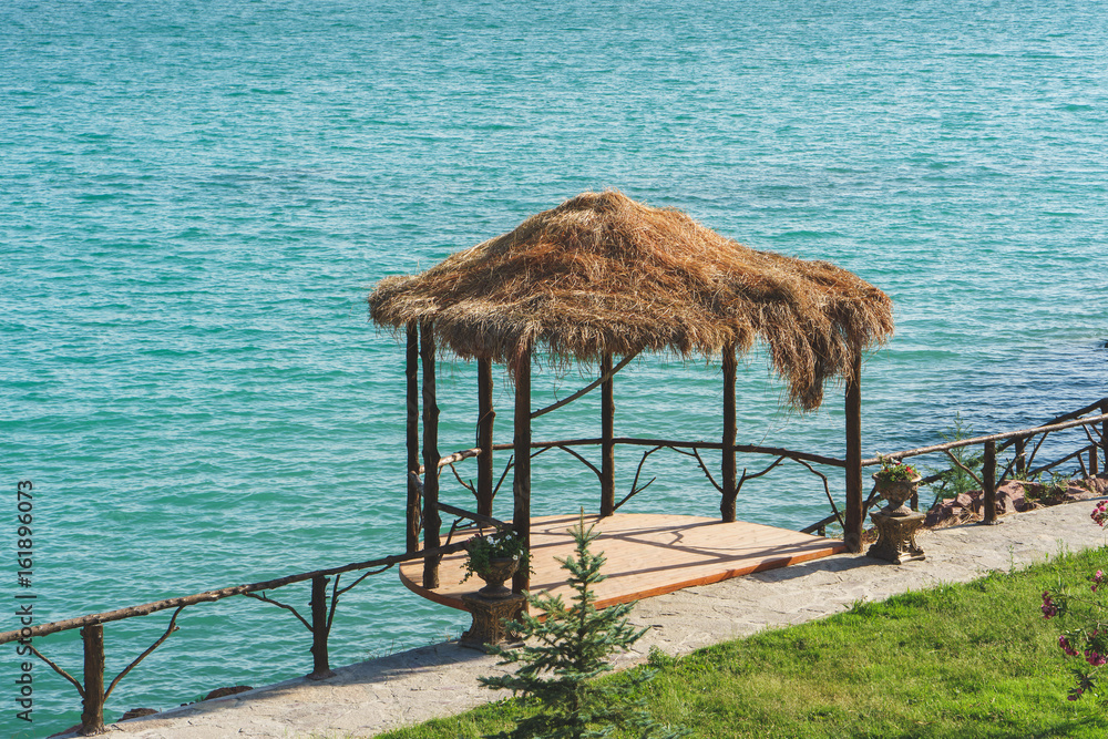 Fototapeta premium Over water bungalows with lagoon on sea