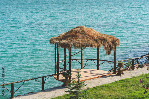 Over water bungalows with lagoon on sea