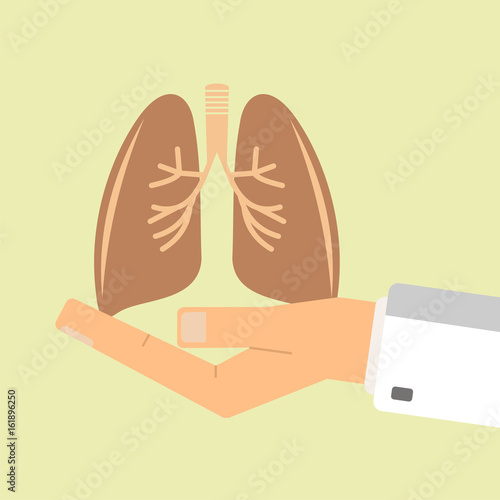The doctor hand holding human lungs. Healthcare concept. vector illustration.