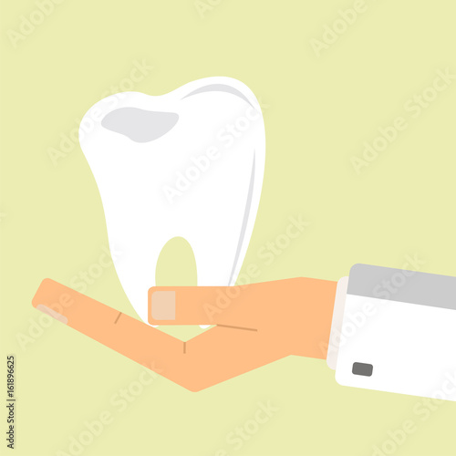 The doctor hand holding human teeth. Healthcare concept. vector illustration.