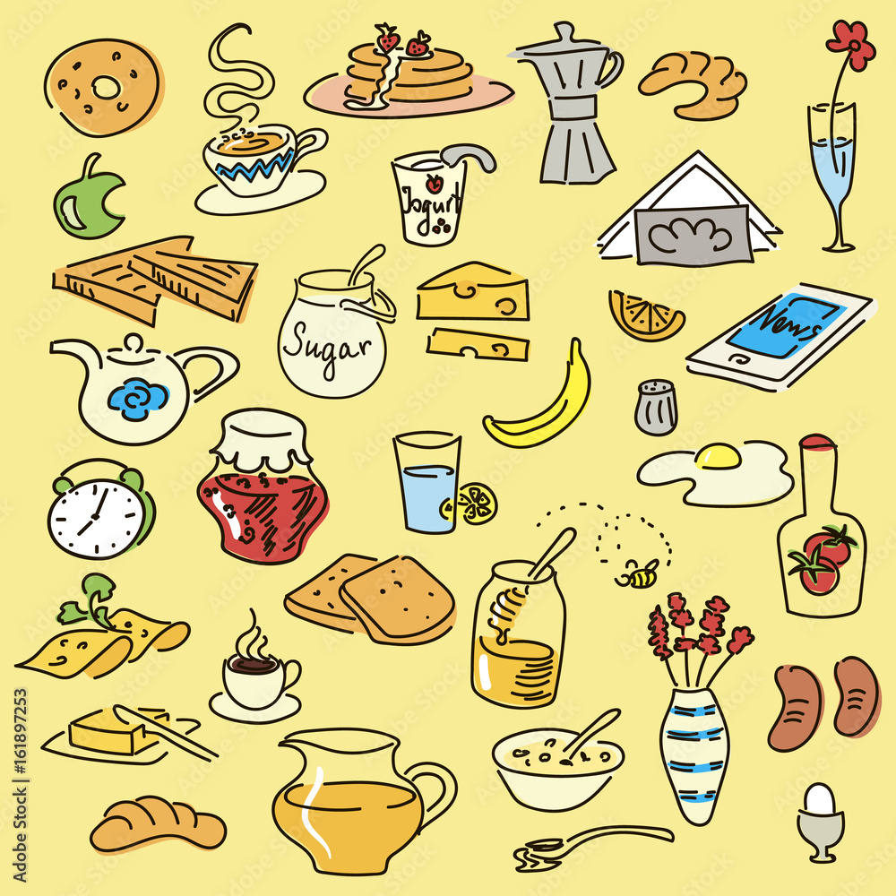 Morning breakfast doodle pattern. sketch Morning breakfast doodle pattern. sketch