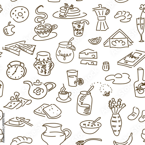Morning breakfast doodle pattern. sketch