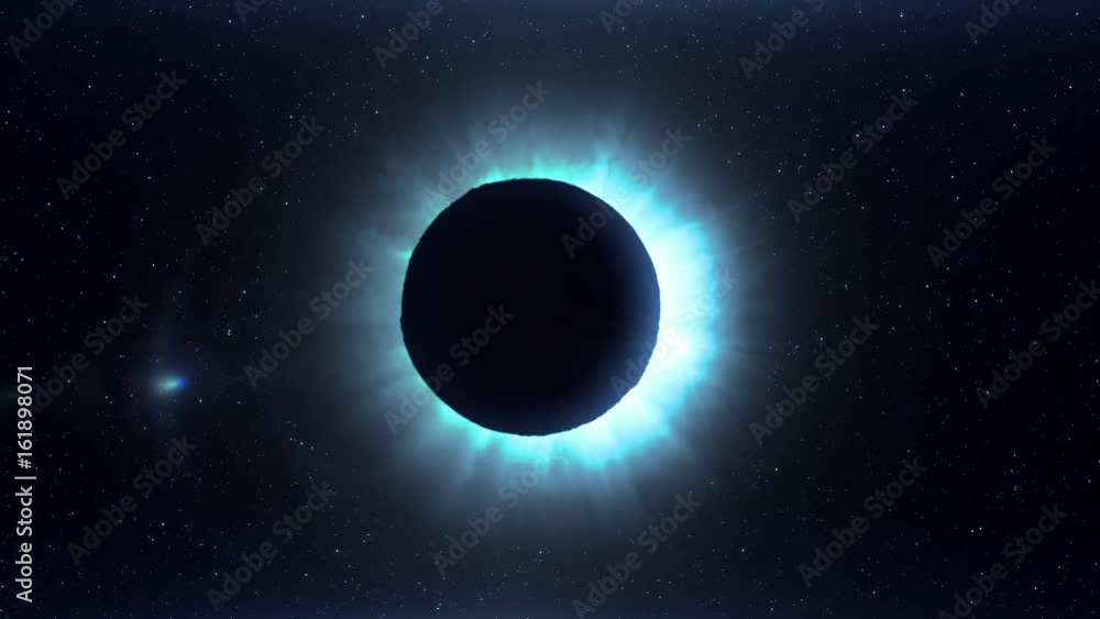 Blue futuristic solar eclipse in space Blue futuristic solar eclipse in space