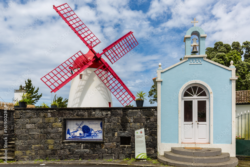 Pico Vermelho windmill on the coast of Sao Miguel Island Pico Vermelho windmill on the coast of Sao Miguel Island
