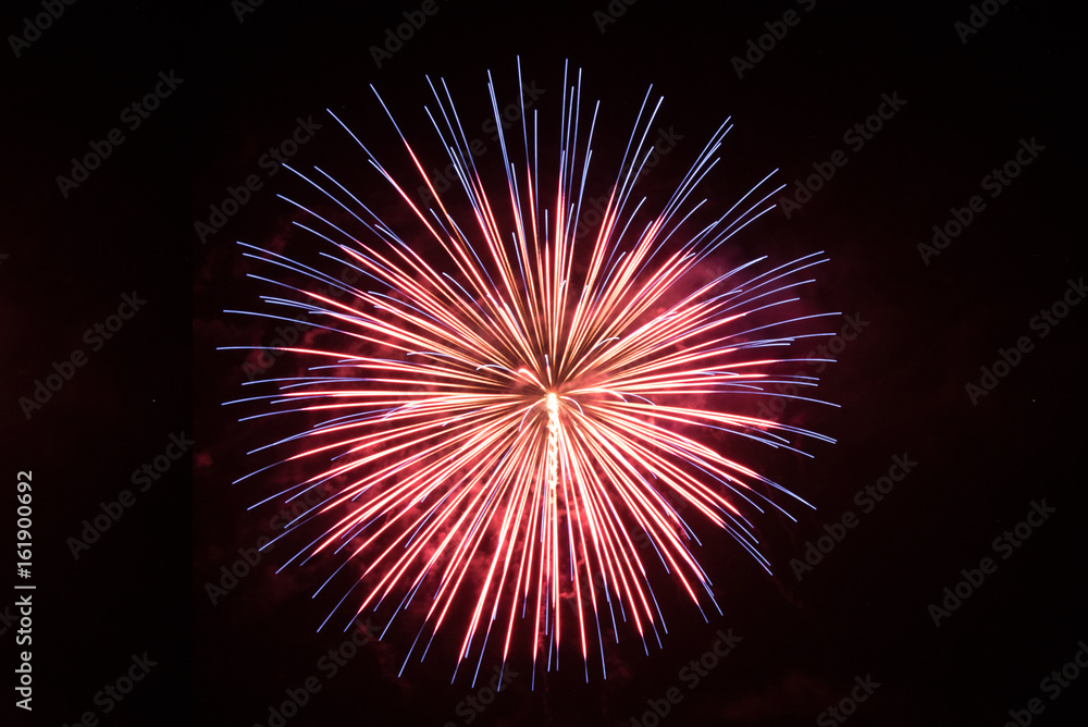 Beautiful single firework in gold and red Beautiful single firework in gold and red