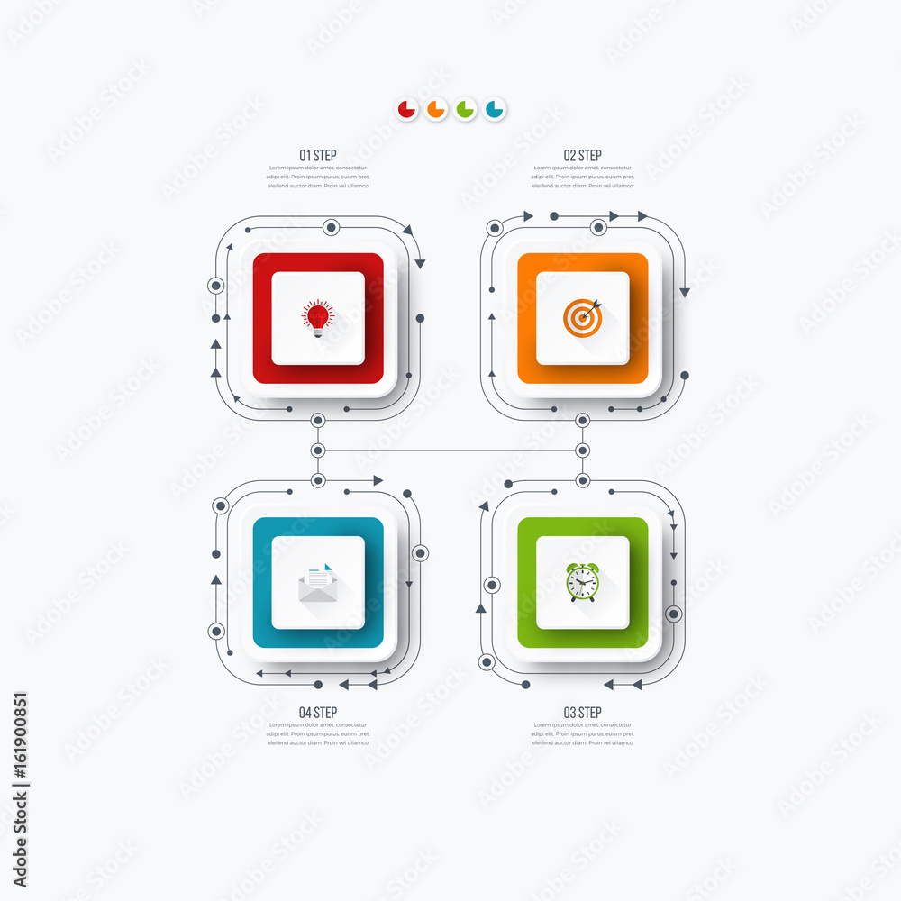 Business infographics template 4 steps with square Business infographics template 4 steps with square