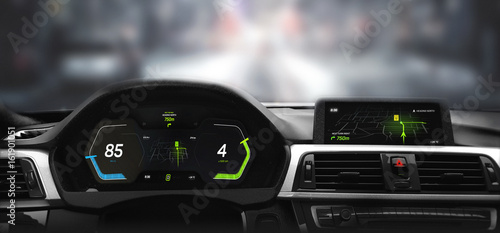 Modern sports car dashboard with navigation display - 3D illustration (3D rendering)