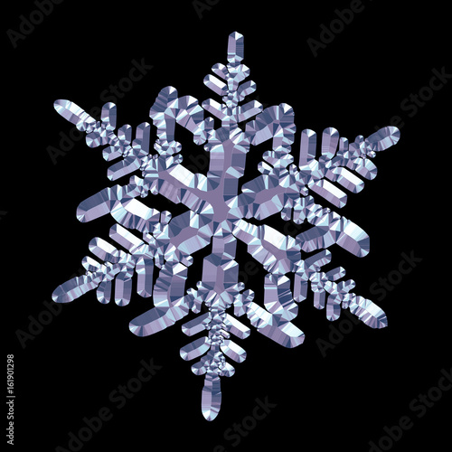Snowflake isolated on black background. This computer-generated image based on shape of real snow crystal.