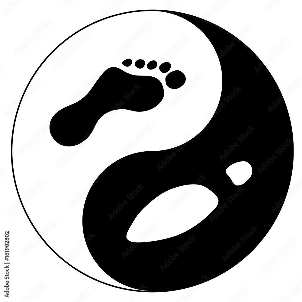 Woman's foot and footprint of shoe as yin yang sign Woman's foot and footprint of shoe as yin yang sign