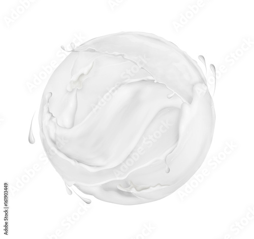 Round sphere made of milk or cream splashes on white background