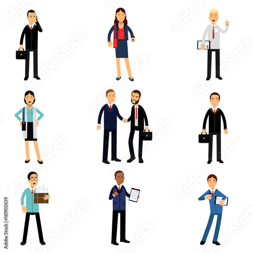Businesspeople in corporate clothing set, working people characters vector Illustrations © Happypictures