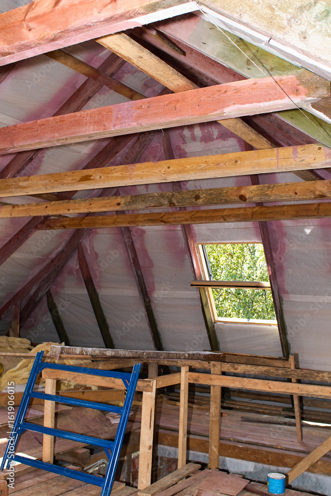 Building Attic Interior. Wooden Roof Frame House Construction. Roofing Construction Indoor. Building Attic Interior. Wooden Roof Frame House Construction. Roofing Construction Indoor.