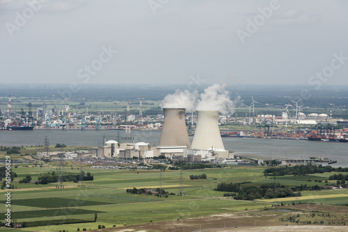 Aerial image of nuclear power plant of Doel at the Scheldt river