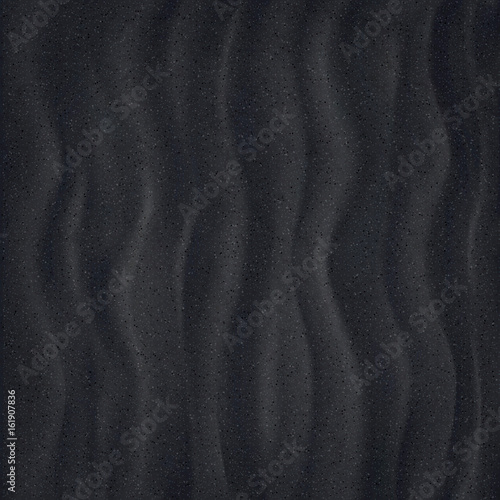 Black Sand beach. Closeup. Texture of sand surface. Overhead view. Vector illustration background.