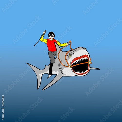 A JOCKEY RIDING A SHARK!