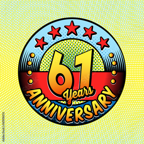 61st anniversary logo. Vector and illustrations. Comics anniversary logo.

