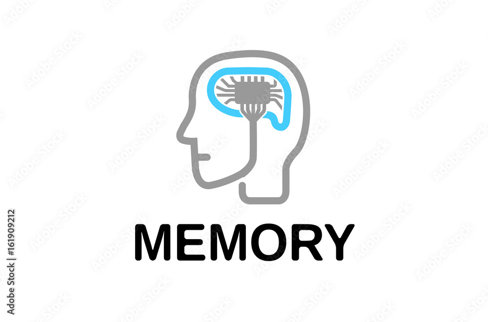 Memory Human Brain Logo Design Illustration Stock Vector