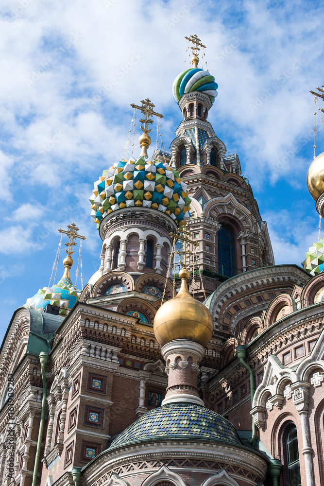domes of Church of the Savior on Blood in St. Petersburg on the bond of the blue sky