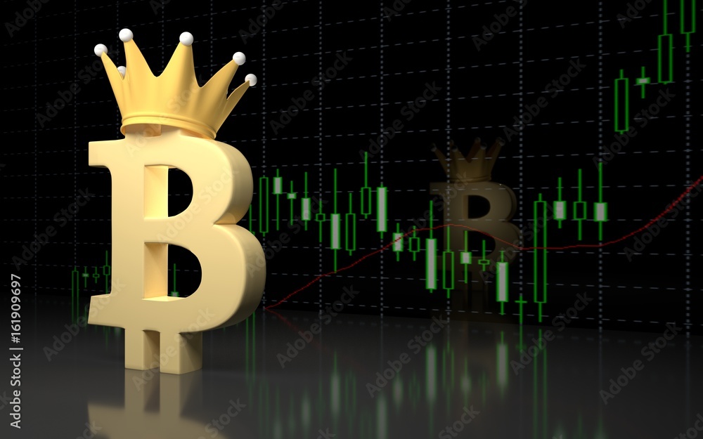 Bitcoin currency sign and financial graph.