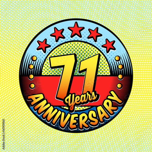 71st anniversary logo. Vector and illustrations. Comics anniversary logo.
