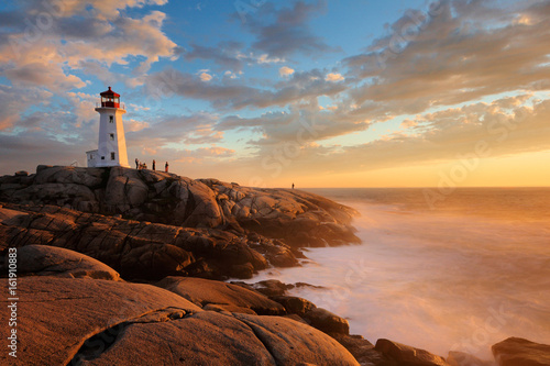 Print op canvas Light House at Peggy Cove at Sunset, Nova Scotia, Canada