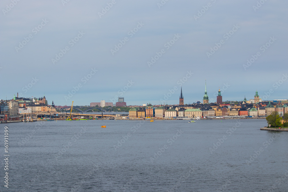 The Stockholm Old Town(Gamla Stan) seen from the fjord. Stockholm is the capital of Sweden.