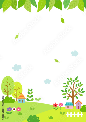 Natural landscape with green leaves background