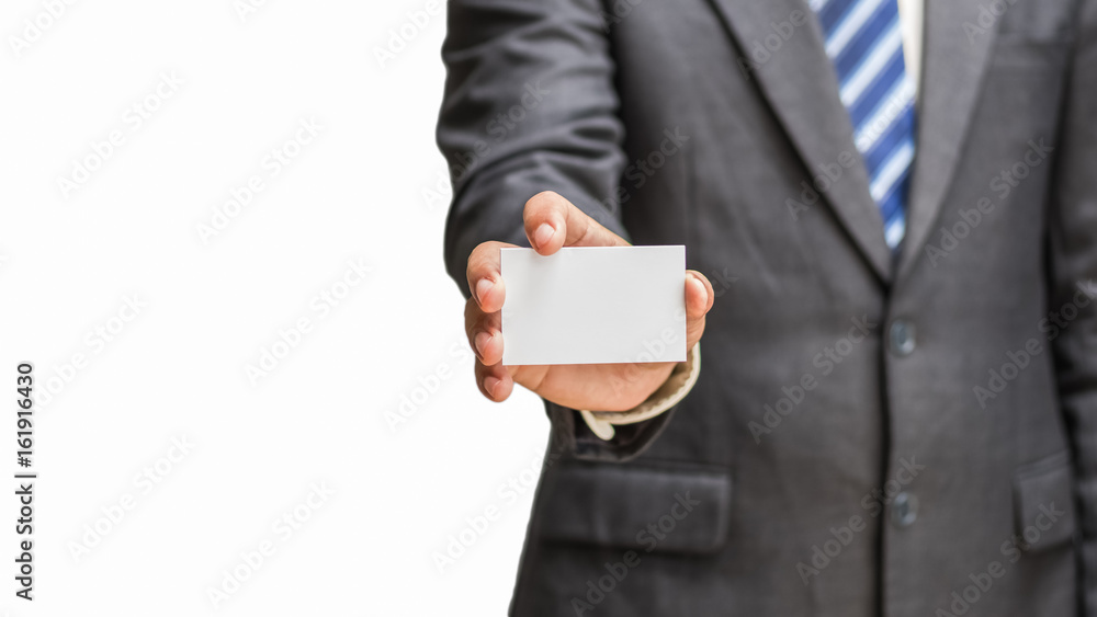 business man holding a blank business card business man holding a blank business card