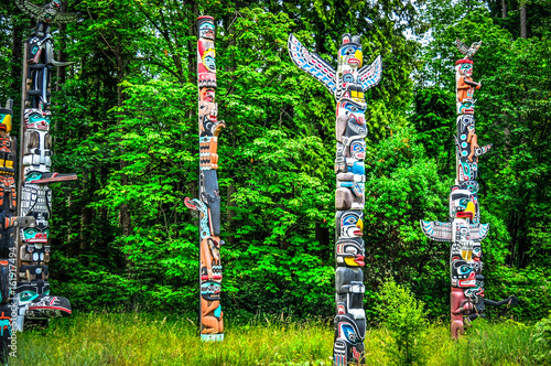 Native totem poles in Vancouver, British Columbia, Canada