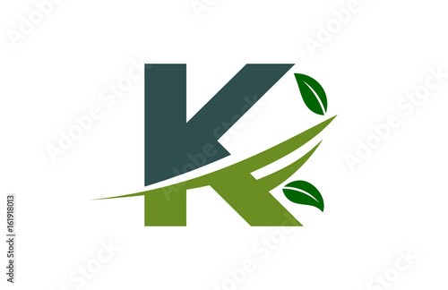 K Green Leaves Swoosh Letter Logo