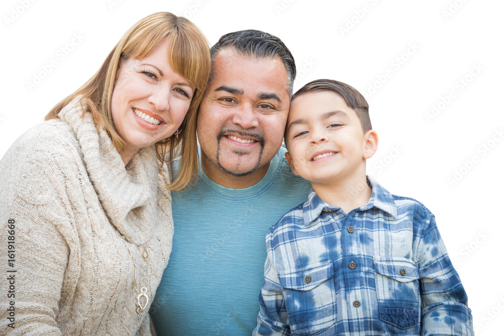 Happy Mixed Race Hispanic and Caucasian Family Isolated a White Background. Stock Photo | Adobe Stock