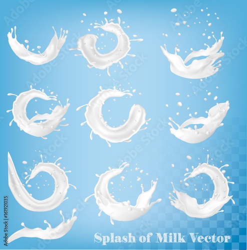 Splash of milk on transparent background. Vector set