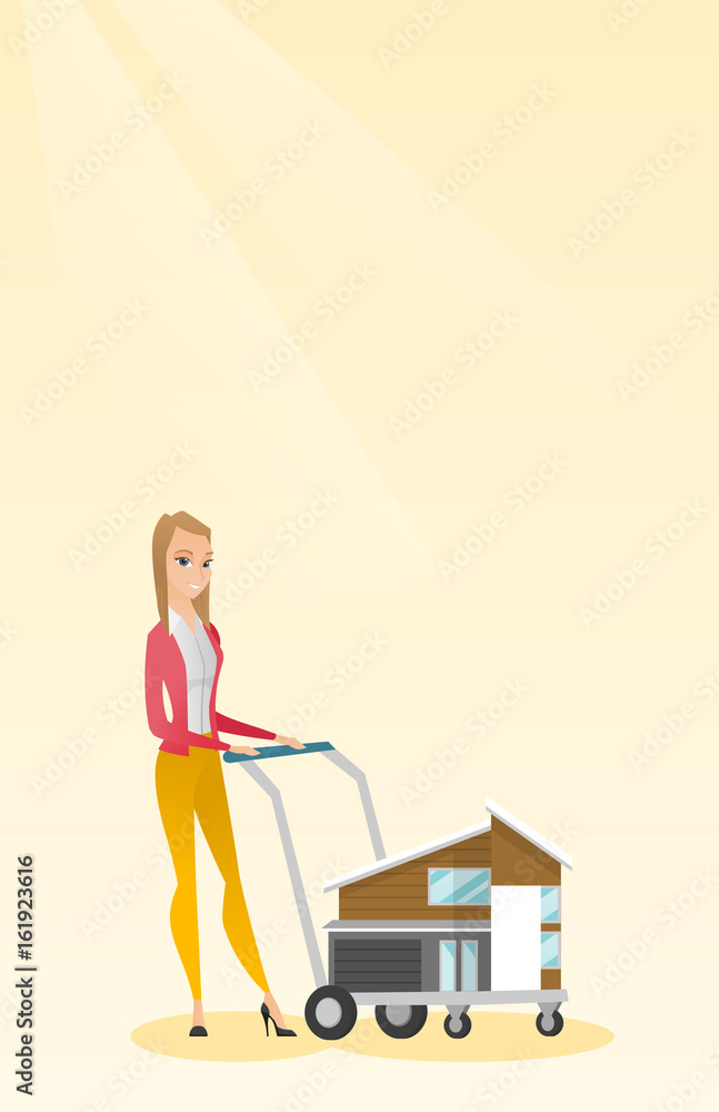 Caucasian delighted woman buying a house. Caucasian delighted woman buying a house.