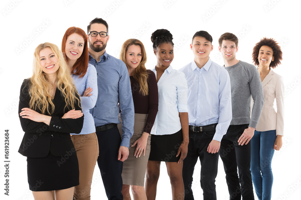 Smiling Multiracial College Students Standing In Row Smiling Multiracial College Students Standing In Row